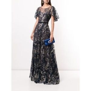 MARCHESA NOTTE - Velvet-trimmed embellished tulle gown